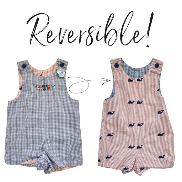 Vintage Just Ducky Reversible Baby Boy Romper Nautical Seersucker Size 24 Months - Picture 2 of 11